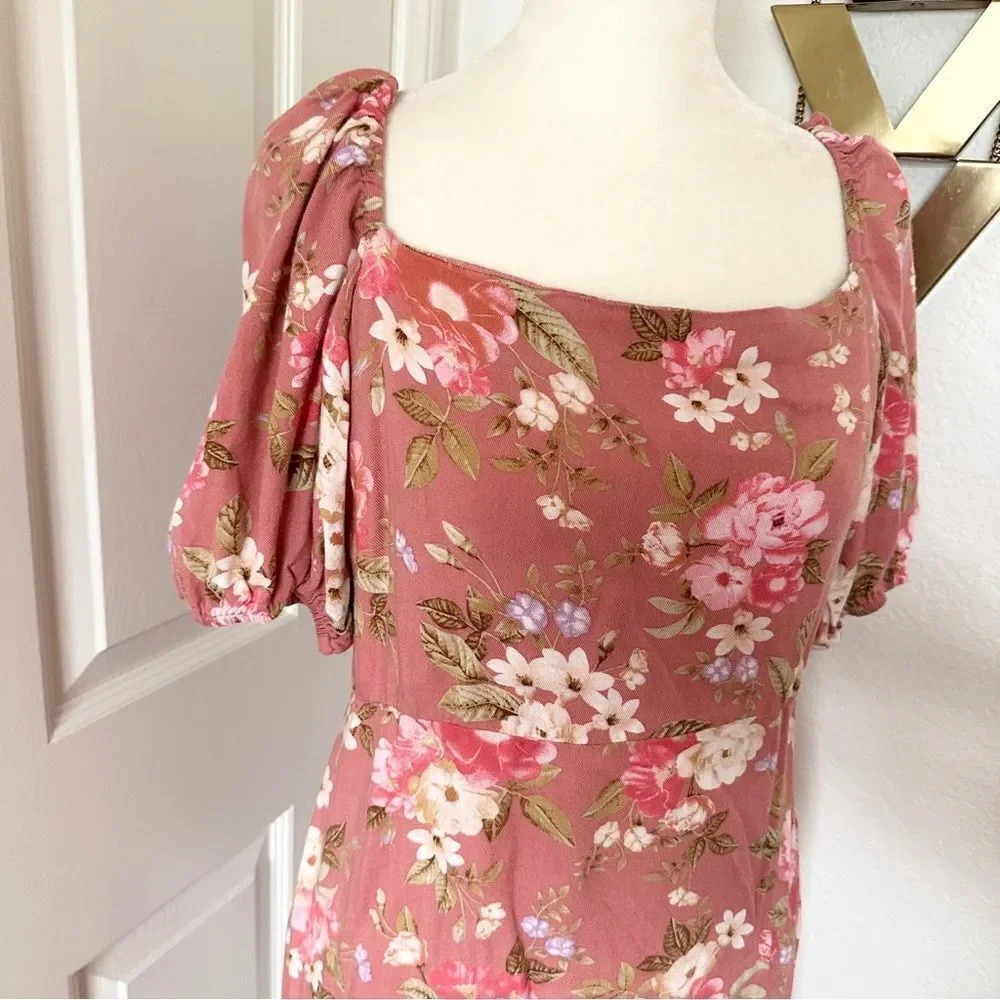 Paper Heart Pink Floral Puff Sleeve Off the Shoulder Mini Dress - Picture 3 of 11